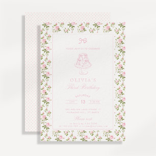 Pink rose trellis cottagecore birthday invitation