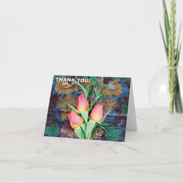 Pink Rose Trio, thank you - Note Card (Front)