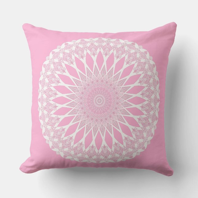 Pink Rose Tristyns Mandala Throw Pillow (Front)