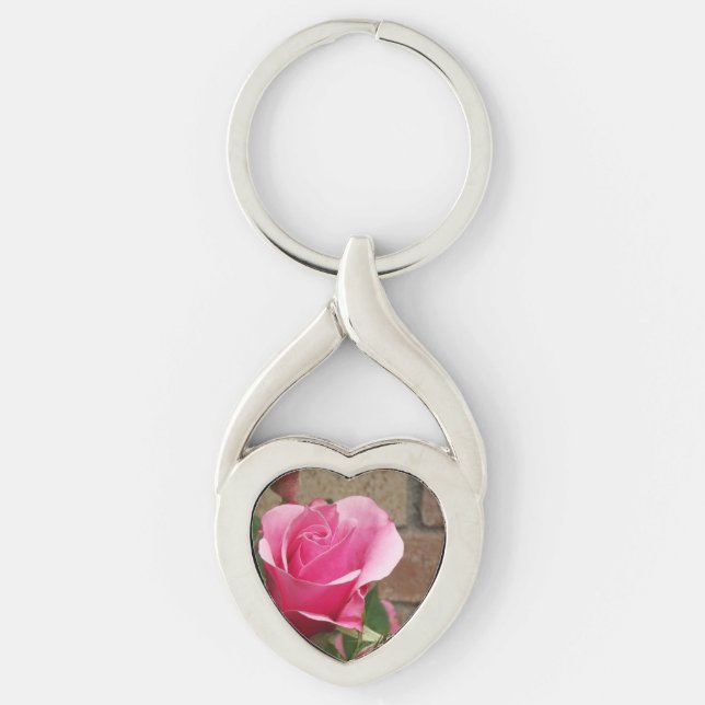 Pink Rose ~ Twisted Heart Keychain (Front)