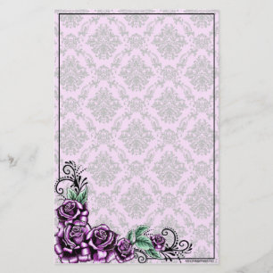 Pink Rose Valentine Baroque Pattern Stationery