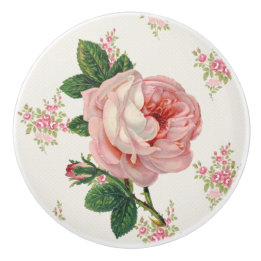 Pink Rose Vintage Floral Pattern Ceramic Knob