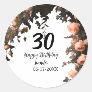 Pink rose vintage flower modern 30th birthday  classic round sticker