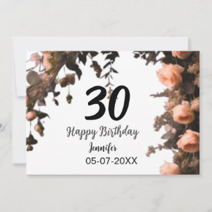 Pink rose vintage flower modern 30th birthday  invitation