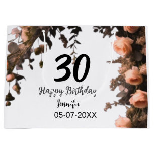 Pink rose vintage flower modern 30th birthday large gift bag