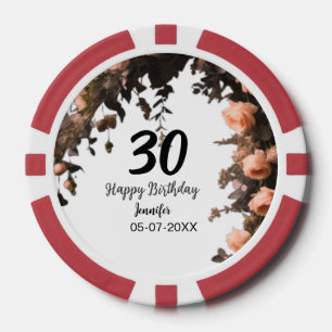 Pink rose vintage flower modern 30th birthday poker chips