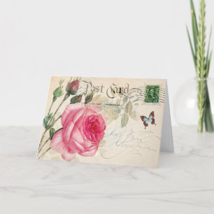 Pink Rose Vintage Greeting Card