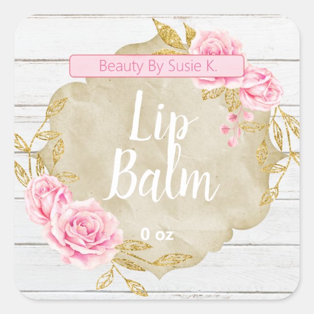 Pink Rose Vintage Lip Balm Labels (Front)