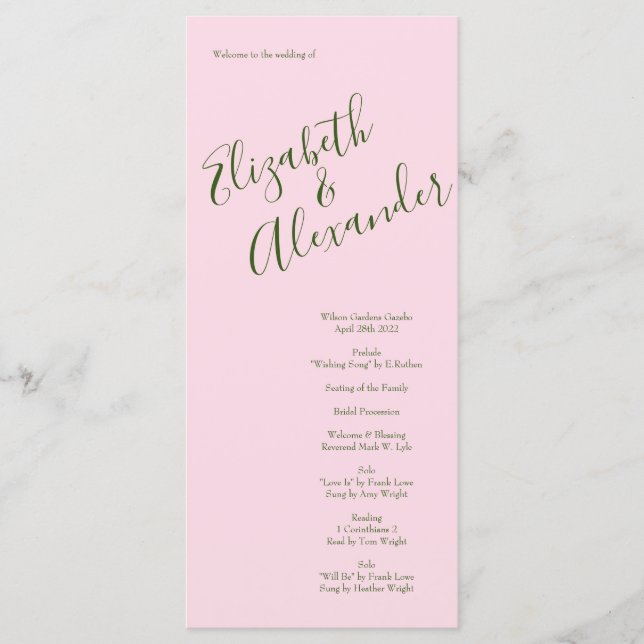 Pink Rose Vintage Wedding Menu (Front)