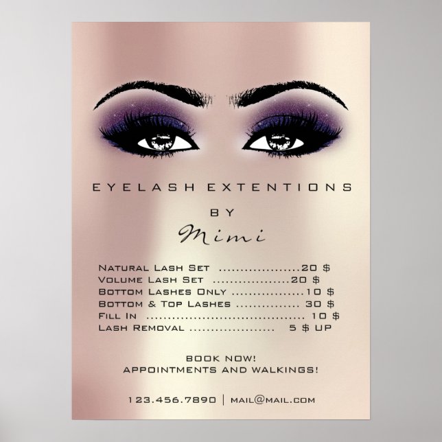 Pink Rose Violet Skin Makeup Eyes Lashes Prices Poster (Front)