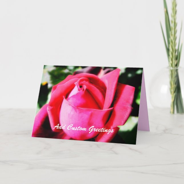 Pink Rose w/ Custom Text Greeting Card (Front)