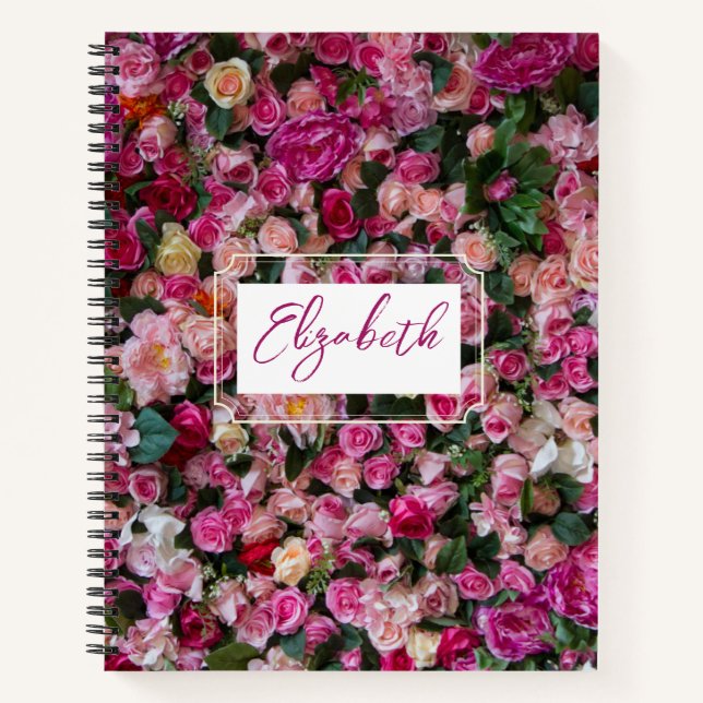 Pink Rose Wall Personalized Name Notebook (Front)