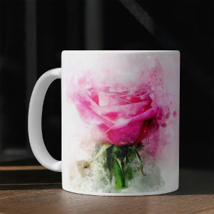 Pink Rose Watercolor Art on White Background Coffee Mug