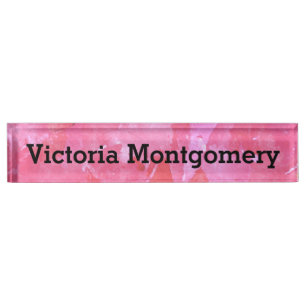 Pink Rose Watercolor Desk Name Plate