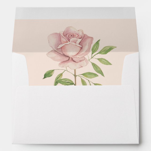 Pink Rose Watercolor Elegant Personalized Envelope (Back (Bottom))
