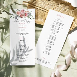 Pink rose watercolor floral flowers wedding program