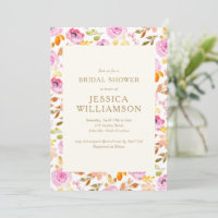 Pink Rose Watercolor Floral Pattern Bridal Shower