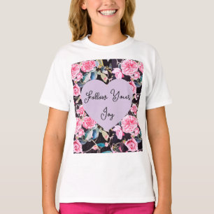 Pink Rose Watercolor Flowers Floral Girls Joy T-Shirt