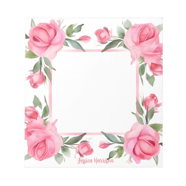 Pink Rose Watercolor for Valentine's Day Notepad (Front)