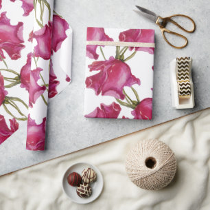 Pink Rose Watercolor Hand-painted Wrapping Paper