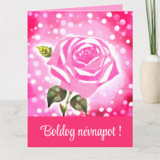 Pink rose watercolor  - Hungarian name day Card