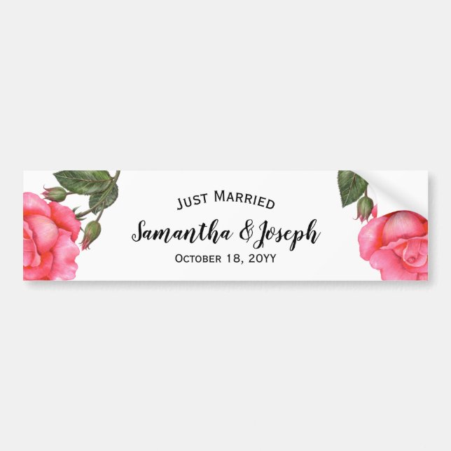 Pink Rose Watercolor Illustration Floral Art Bumper Sticker (Front)
