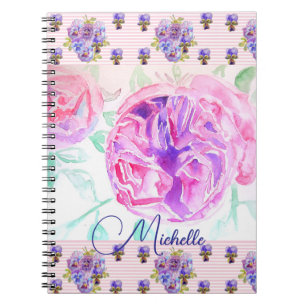 Pink Rose Watercolor Lilac Pink Girls Notebook