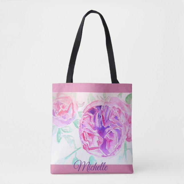 Pink Rose Watercolor Lilac Pink Girls Tote Bag (Front)