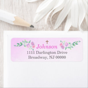Pink Rose Watercolor Ombre Cross Return Address