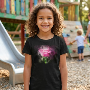 Pink Rose Watercolor on Black Background T-Shirt