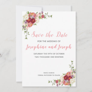 Pink & Rose Watercolor Peony Flowers Save The Date Invitation
