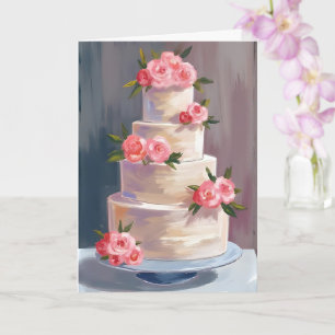 Pink Rose Wedding Cake Watercolor Wedding Card