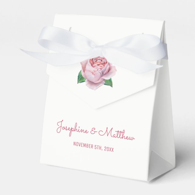 Pink Rose Wedding Favor Box (Front Side)