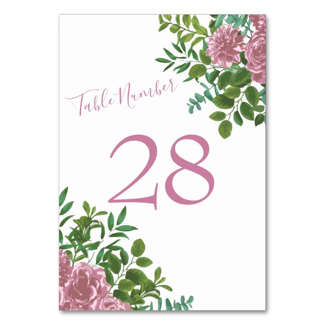 Pink Rose Wedding Floral Pastel Spring Table Number (Back)
