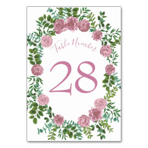 Pink Rose Wedding Floral Pastel Spring Table Number