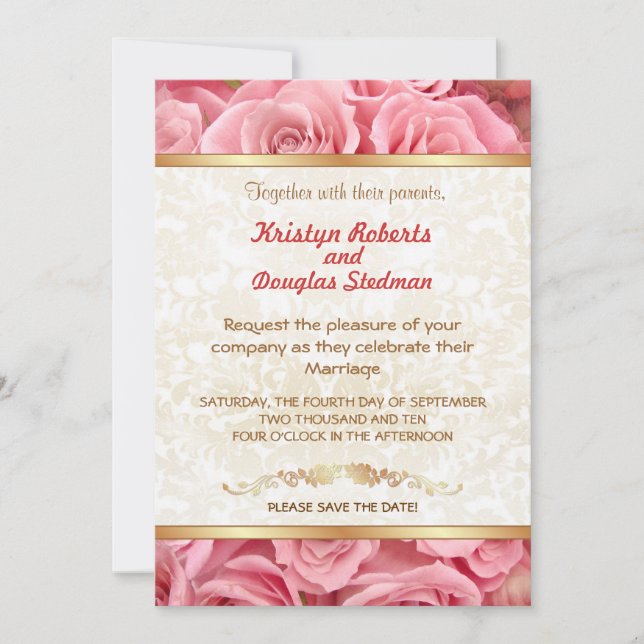 Pink Rose - Wedding Invitation (Front)
