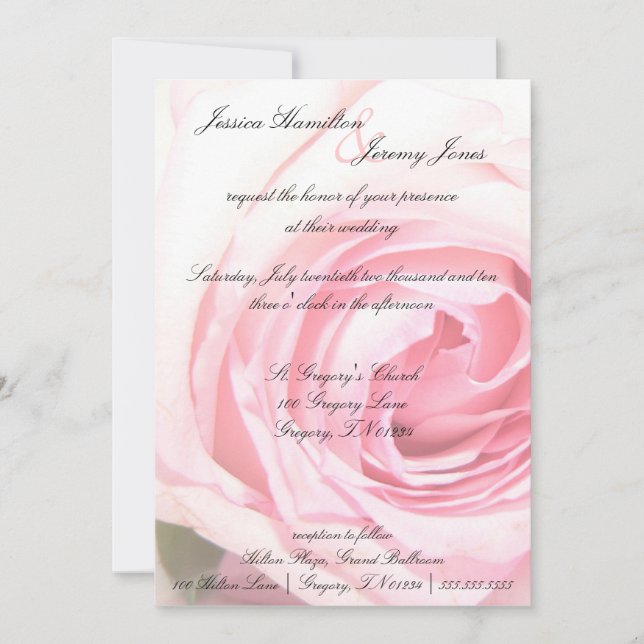 Pink Rose Wedding Invitation (Front)