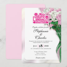 Pink Rose Wedding Invitation - Pink Lettering 3
