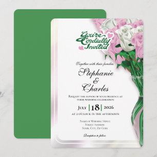 Pink Rose Wedding Invite - Green Letters 2