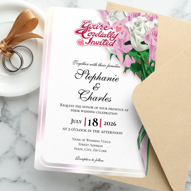 Pink Rose Wedding Invite - Red Letters 1 (Creator Uploaded)
