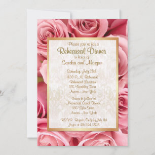 Pink Rose Wedding Rehearsal Dinner Invitation