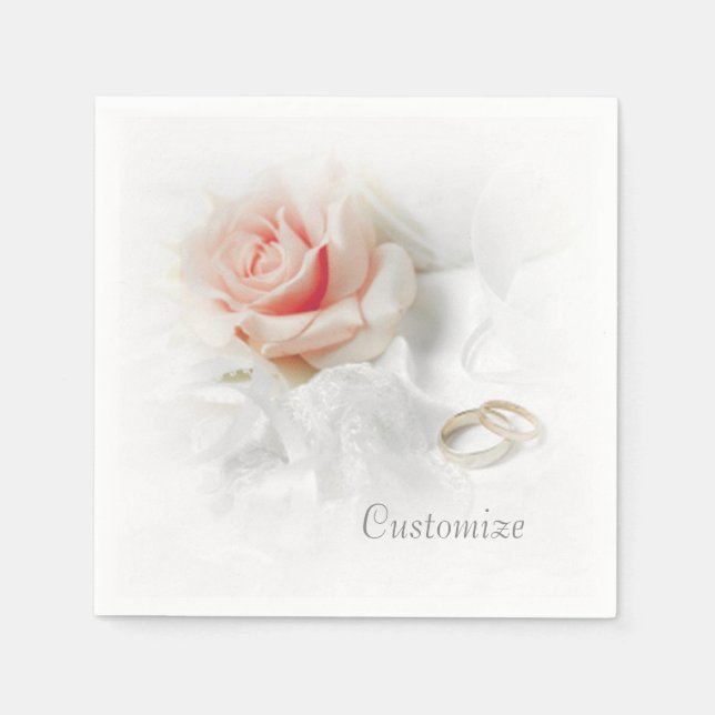 Pink Rose & Wedding Rings Napkins (Front)