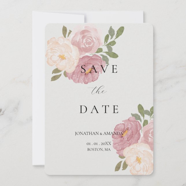 Pink Rose Wedding Save The Date (Devant)