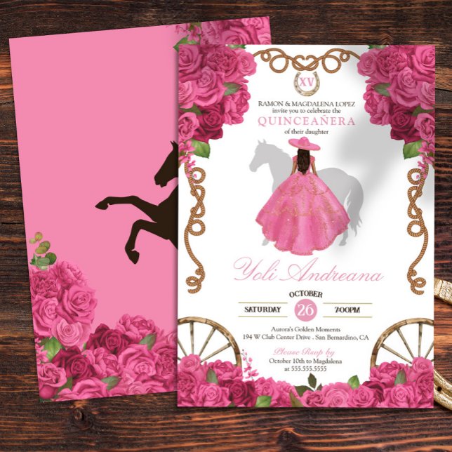Pink Rose Western Charro Quinceanera Invitation (Creator Uploaded)