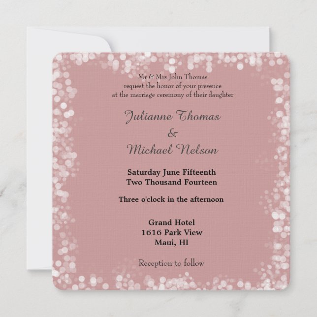 Pink Rose White Bokeh Wedding Invitation (Front)