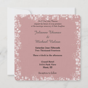 Pink Rose White Bokeh Wedding Invitation