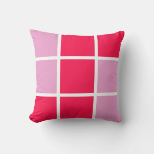 Pink rose white lines squares geometric throw pillow