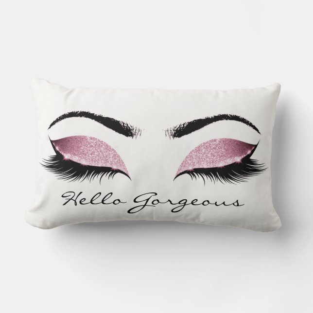 Pink Rose White Makeup Lashes Hello Gorgeous Lumbar Pillow (Front)