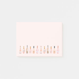 Pink rosé wine bottles watercolor illustration post-it notes