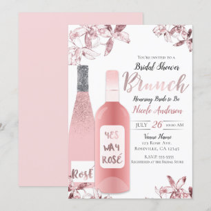 Pink Rosè Wine & Orchid Flowers Brunch Breakfast Invitation
